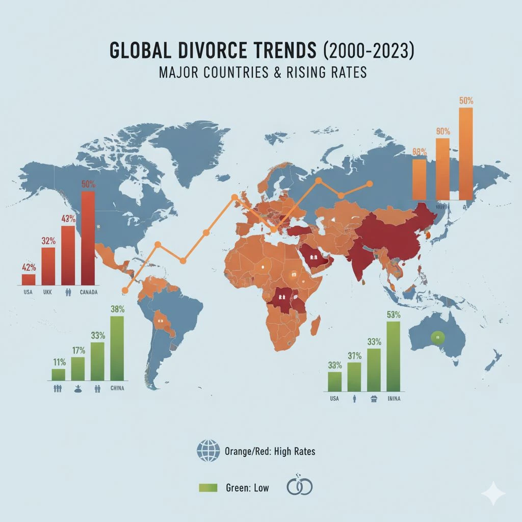 Divorce Trends in Major Countries in UK, USA, India, Canada, China 